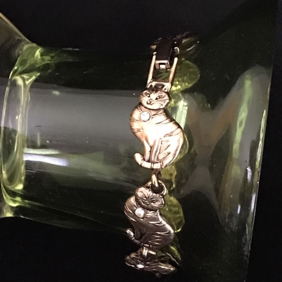 Sitting Cats Gold Toned  Rhinestone Bracelet - Picture 7 of 8